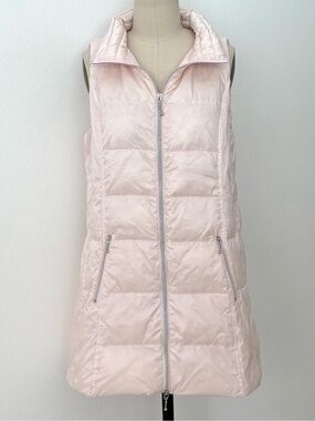 My Anorak Long Metallic Nylon Down Vest NWT Ballet Pink Dual-Zip L